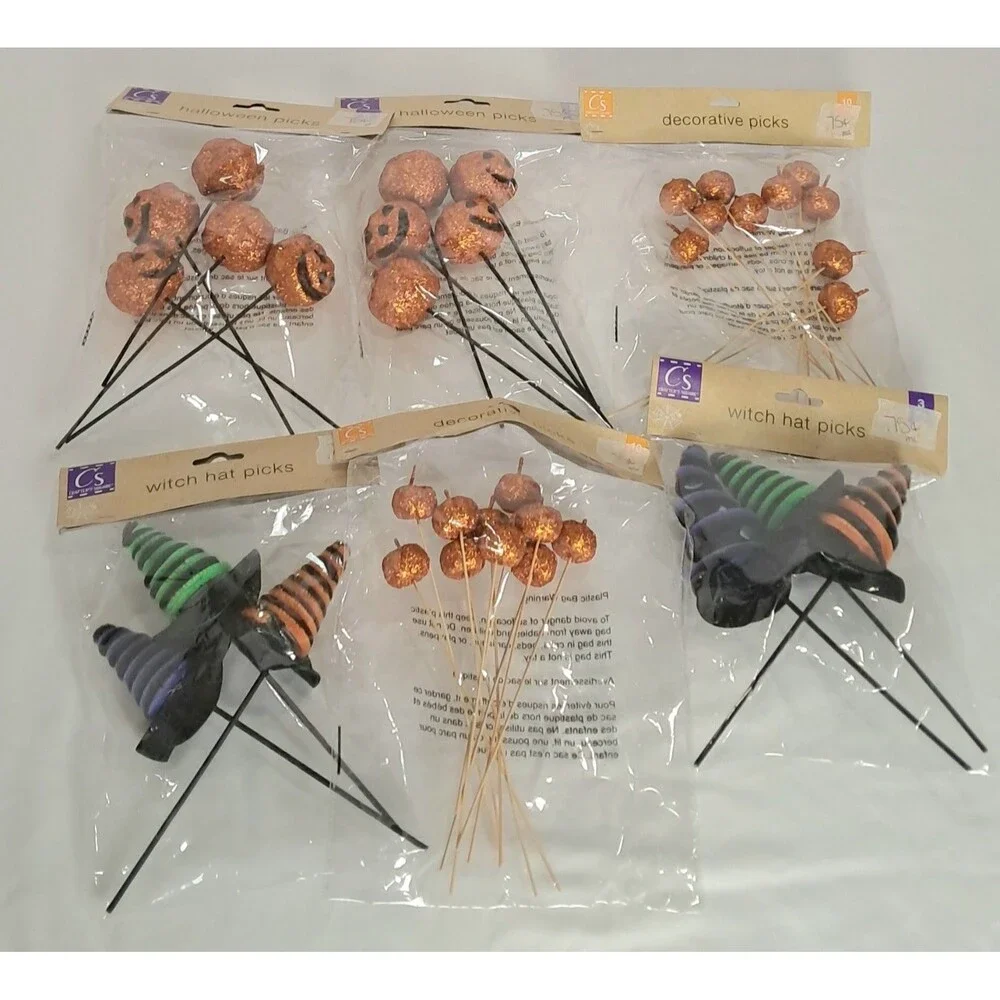 Crafter's Square Halloween Pumpkin Witch Picks Filler Decor Purple Green Glitter
